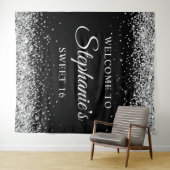 Silver Glitter en Black Welkom bij Sweet 16 Wandkleed (In Situ (horizontaal))