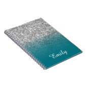 Silver Glitter en Blauwgroen Ombre Personalized Notitieboek (Rechterzijde)