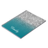 Silver Glitter en Blauwgroen Ombre Personalized Notitieboek (Linkerzijde)