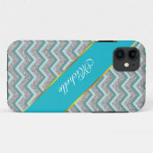 Silver Glitter en Blauwgroen ZigZag Case-Mate iPhone Case (Achterkant (horizontaal))
