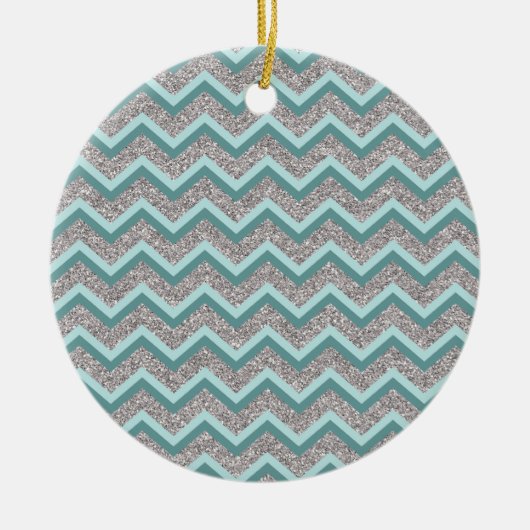Silver Glitter en Blauwgroen ZigZag Keramisch Ornament (Voorkant)