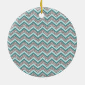 Silver Glitter en Blauwgroen ZigZag Keramisch Ornament (Achterkant)