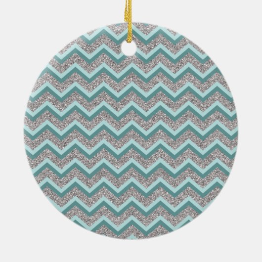 Silver Glitter en Blauwgroen ZigZag Keramisch Ornament (Achterkant)