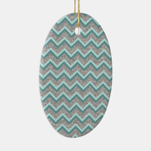 Silver Glitter en Blauwgroen ZigZag Keramisch Ornament (Rechts)