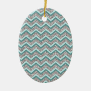 Silver Glitter en Blauwgroen ZigZag Keramisch Ornament