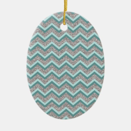 Silver Glitter en Blauwgroen ZigZag Keramisch Ornament (Voorkant)
