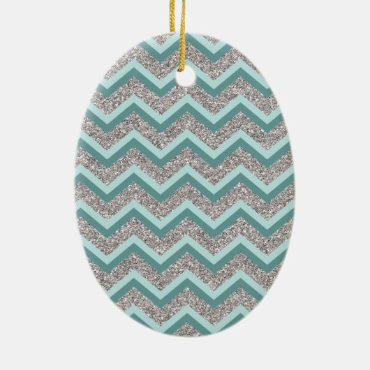 Silver Glitter en Blauwgroen ZigZag Keramisch Ornament (Achterkant)