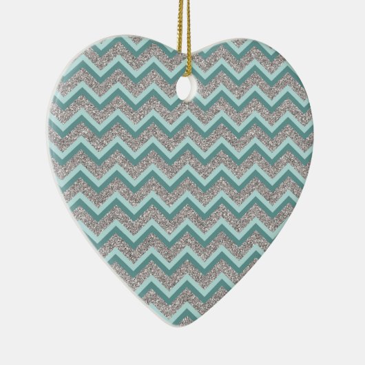 Silver Glitter en Blauwgroen ZigZag Keramisch Ornament (Rechts)