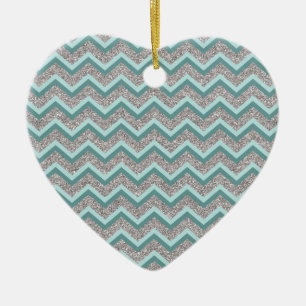 Silver Glitter en Blauwgroen ZigZag Keramisch Ornament