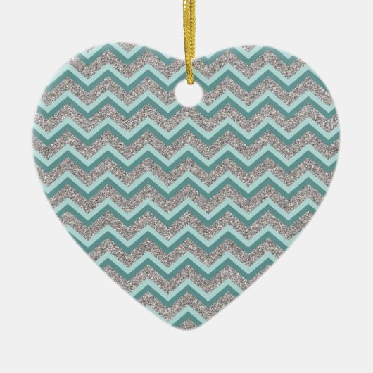 Silver Glitter en Blauwgroen ZigZag Keramisch Ornament (Voorkant)
