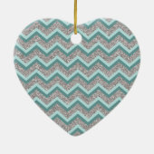 Silver Glitter en Blauwgroen ZigZag Keramisch Ornament (Achterkant)