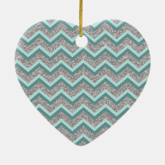 Silver Glitter en Blauwgroen ZigZag Keramisch Ornament (Achterkant)