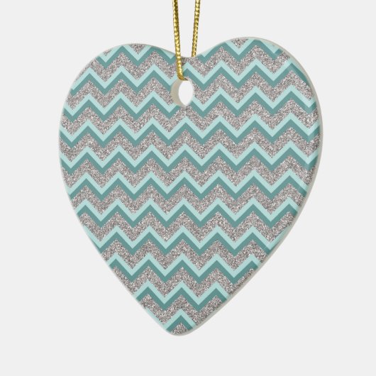 Silver Glitter en Blauwgroen ZigZag Keramisch Ornament (Links)