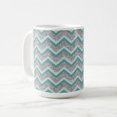 Silver Glitter en Blauwgroen ZigZag Koffiemok (Voorkant links)