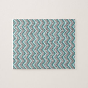Silver Glitter en Blauwgroen ZigZag Legpuzzel