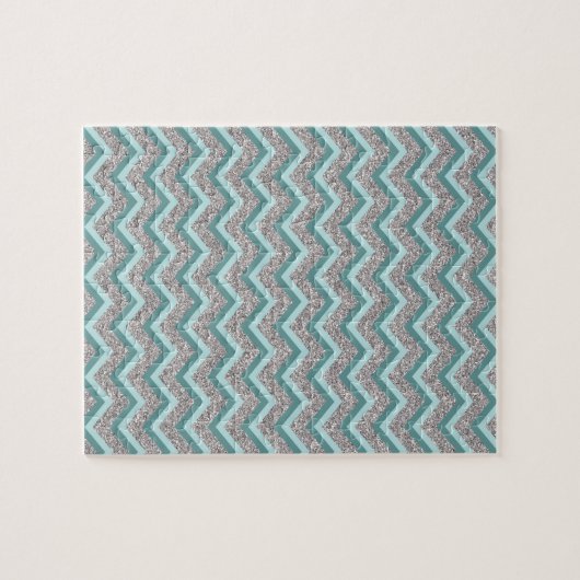 Silver Glitter en Blauwgroen ZigZag Legpuzzel (Horizontaal)