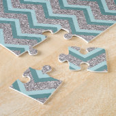 Silver Glitter en Blauwgroen ZigZag Legpuzzel (Zijkant)