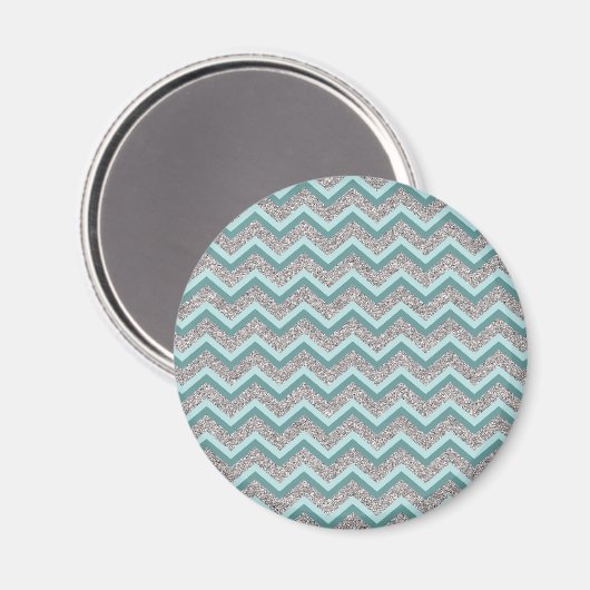 Silver Glitter en Blauwgroen ZigZag Magneet (Voorkant / Achterkant)