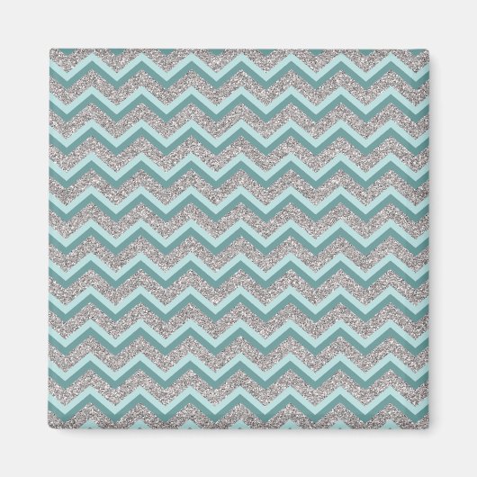 Silver Glitter en Blauwgroen ZigZag Magneet (Voorkant)