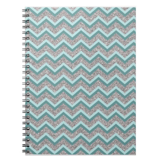 Silver Glitter en Blauwgroen ZigZag Notitieboek (Voorkant)