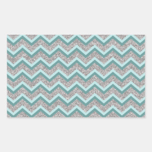 Silver Glitter en Blauwgroen ZigZag Rechthoekige Sticker