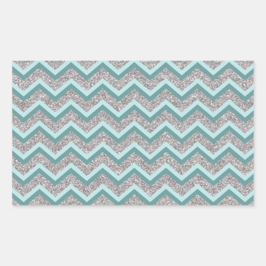 Silver Glitter en Blauwgroen ZigZag Rechthoekige Sticker (Voorkant)