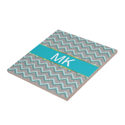 Silver Glitter en Blauwgroen ZigZag Tegeltje (Zijkant)