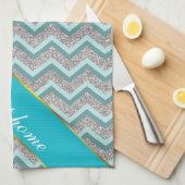 Silver Glitter en Blauwgroen ZigZag Theedoek (Quarter Fold)