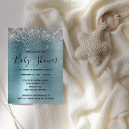 Silver Glitter en Blue Folie Baby shower Kaart