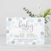 Silver Glitter en Blue Scattered Stippen Baby show Kaart (Staand voorkant)