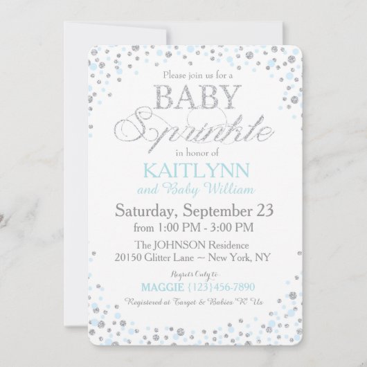 Silver Glitter en Blue Sprinkle Baby shower Kaart (Voorkant)