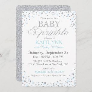Silver Glitter en Blue Sprinkle Baby shower Kaart