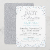 Silver Glitter en Blue Sprinkle Baby shower Kaart (Voorkant / Achterkant)