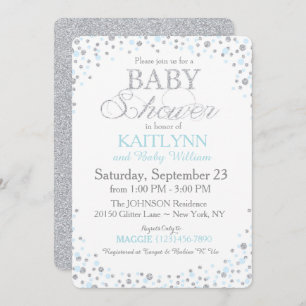 Silver Glitter en Blue Sprinkle Baby shower Kaart