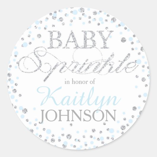 Silver Glitter en Blue Sprinkle Baby shower Label (Voorkant)