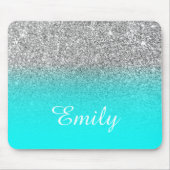 Silver Glitter en Bright Aqua Ombre Muismat (Voorkant)