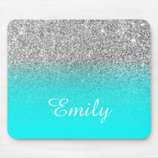 Silver Glitter en Bright Aqua Ombre Muismat (Voorkant)