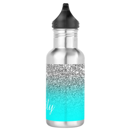 Silver Glitter en Bright Aqua Ombre Waterfles (Rechts)