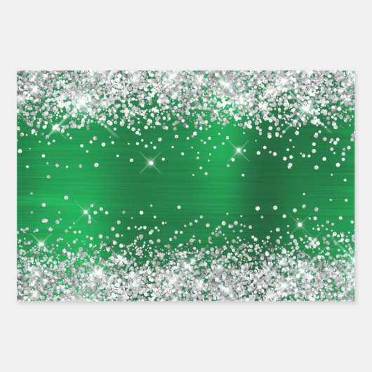 Silver Glitter en Bright Holiday Green Ombre Folie Inpakpapier Vel (Voorkant 2)