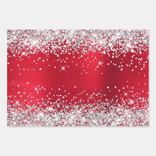 Silver Glitter en Bright Red Ombre Folie Inpakpapier Vel (Voorkant)