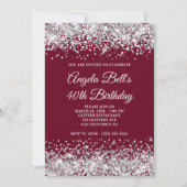 Silver Glitter en Burgundy 40th Birthday Kaart (Voorkant)
