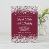 Silver Glitter en Burgundy 40th Birthday Kaart (Staand voorkant)