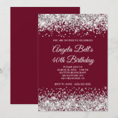 Silver Glitter en Burgundy 40th Birthday Kaart (Voorkant / Achterkant)