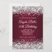 Silver Glitter en Burgundy Gradient 50th Birthday Kaart (Voorkant)