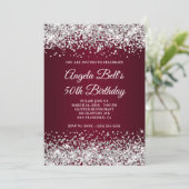 Silver Glitter en Burgundy Gradient 50th Birthday Kaart (Staand voorkant)