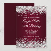 Silver Glitter en Burgundy Gradient 50th Birthday Kaart (Voorkant / Achterkant)