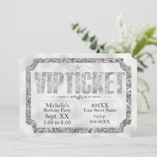 Silver Glitter en Diamonds Ticket Invitation Kaart (Staand voorkant)