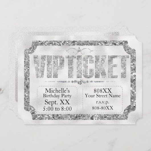 Silver Glitter en Diamonds Ticket Invitation Kaart (Voorkant / Achterkant)
