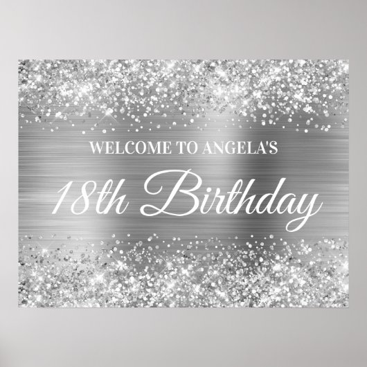 Silver Glitter en Folie 18th Birthday Welcome Poster (Voorkant)