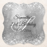 Silver Glitter en Folie 21st Birthday Kartonnen Onderzetters<br><div class="desc">Creëer je eigen borden voor haar speciale mijlpaalfeest. U kunt het monogram behouden of verwijderen. U kunt de fancy stijlen van het calligrafische manuscript aanpassen. Faux sparkly Silver Glitter tegen een faux silvery grijs glanzend geborsteld folie grafisch afbeelding. Alle glans en glans in dit moderne, girale design zijn digitale beelden....</div>